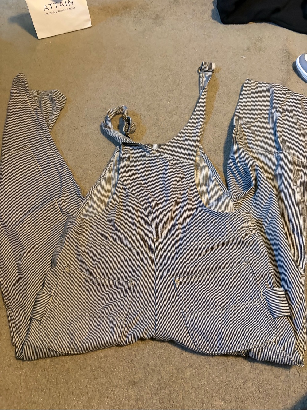 Carhartt Men's Blue and White Striped Overalls